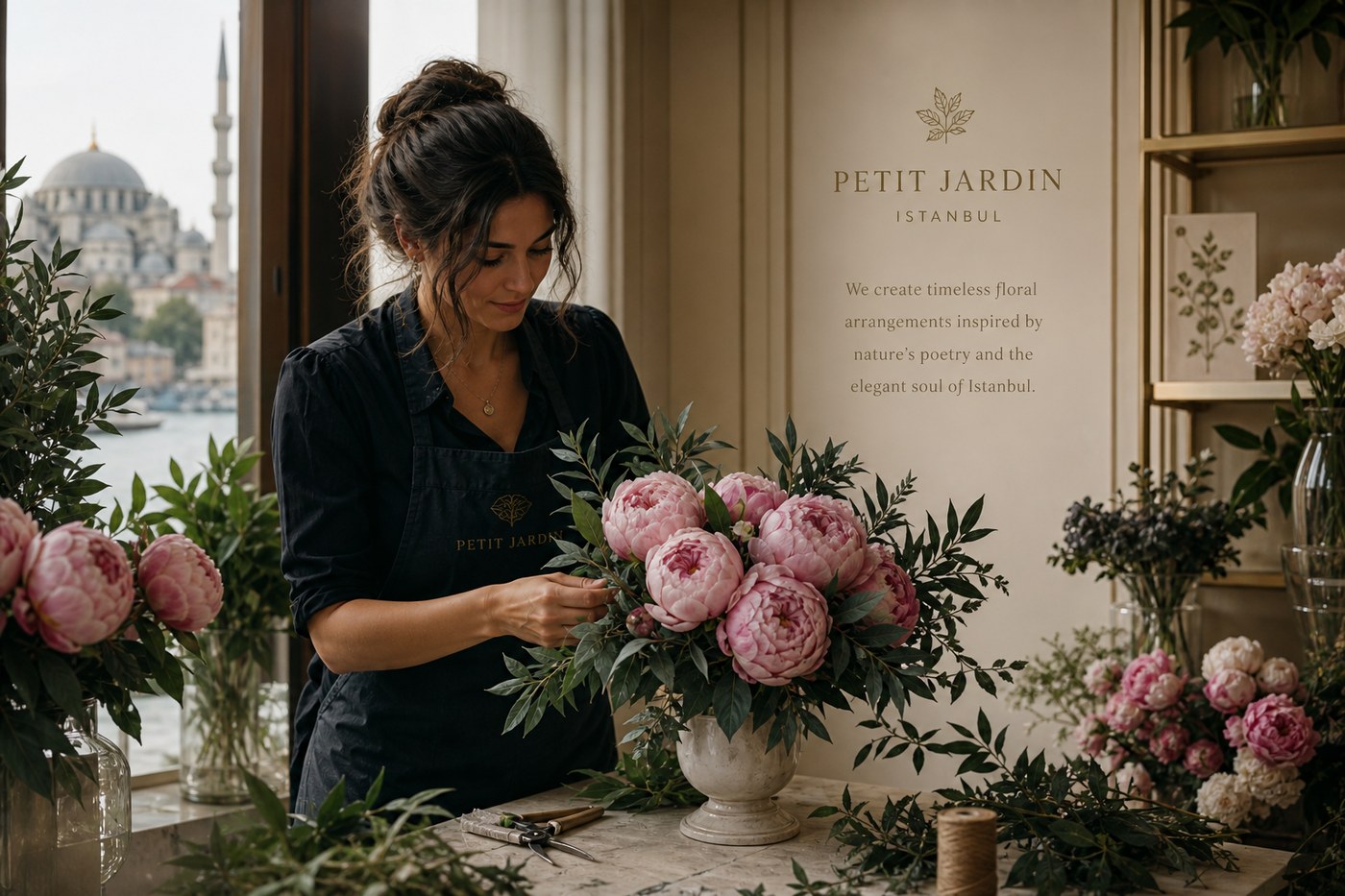 Bloom Atelier atölyesinde buket hazırlığı